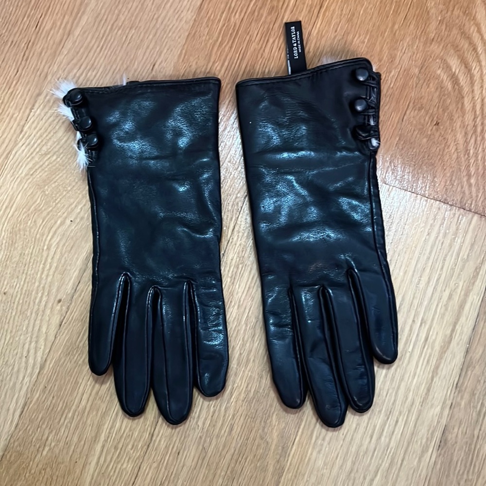 Black leather fur lined gloves